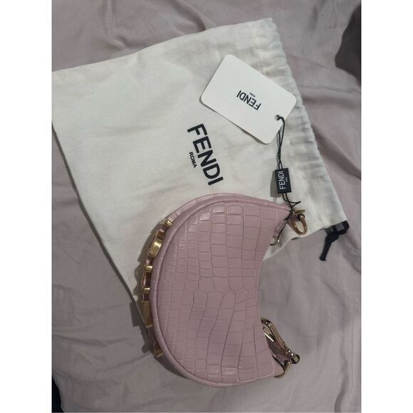 Crocodile leather fendi nano mini bag pink and gold new with tags - Picture 2 of 8